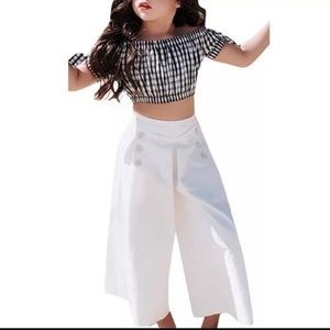 Wide leg loose pants and off the shoulder top